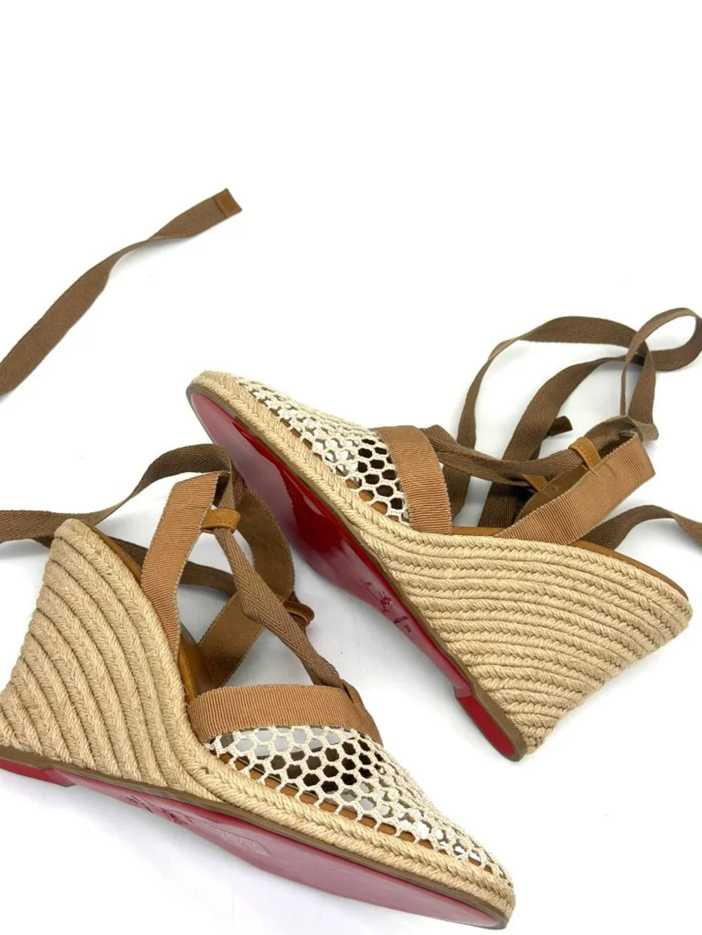 Christian Louboutin TOLEDA 85 Mesh Wedge Heel Ribbon Tie Espadrille Sandals